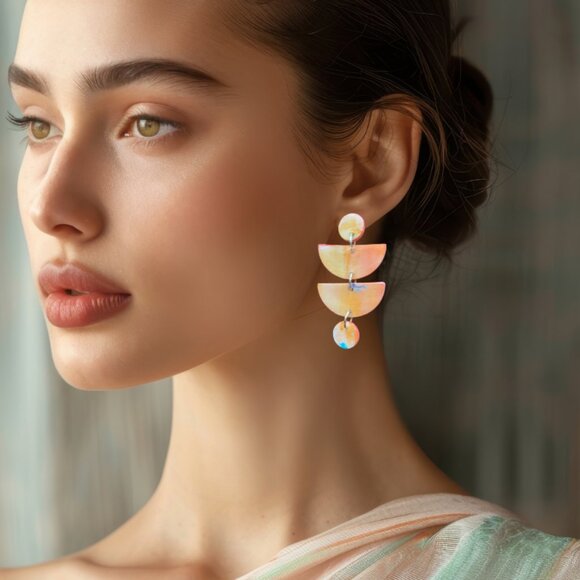 Hand Crafted Jewelry - Hand Crafted Orange Wedge Dangle Statement Earrings